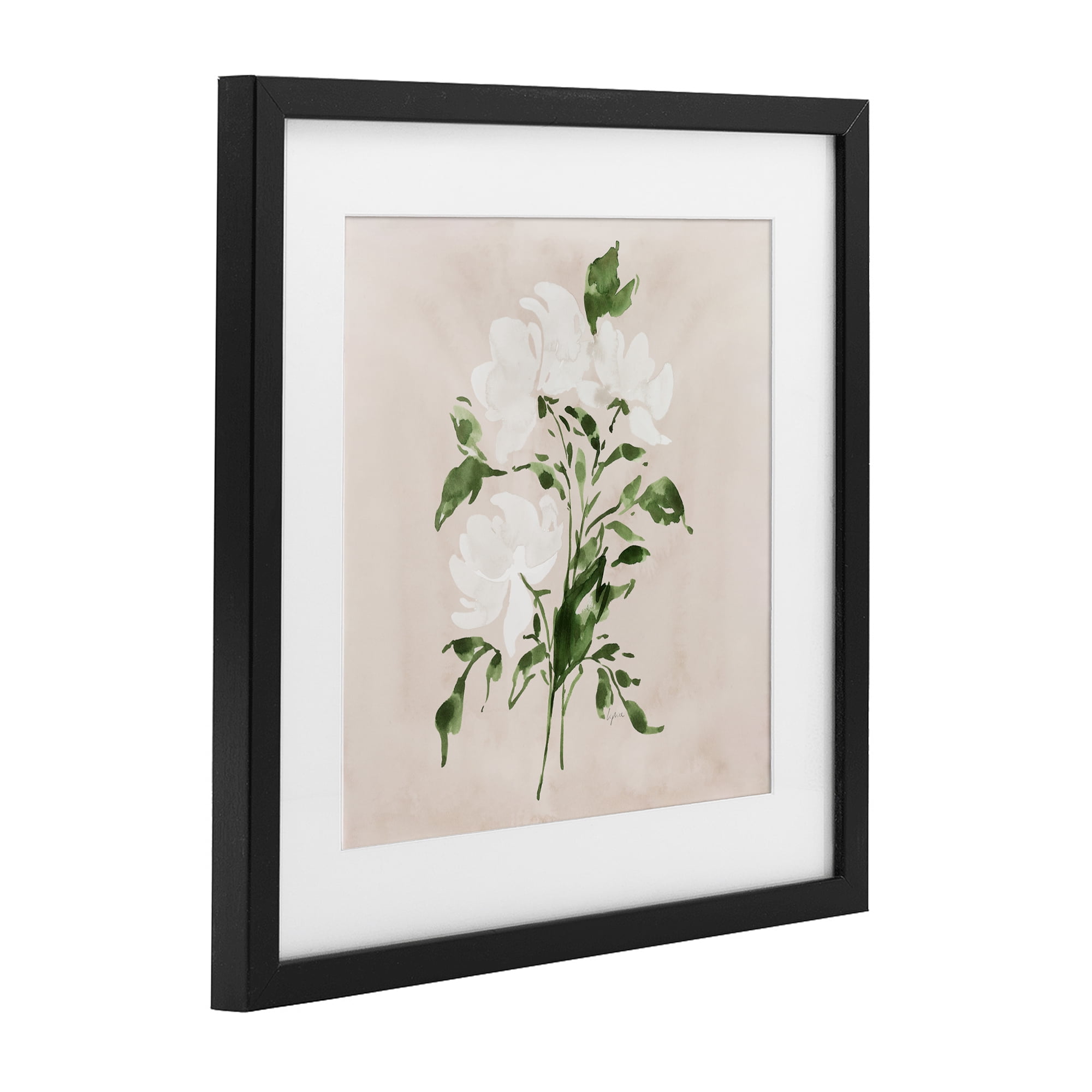 Stupell Industries White On Tan Blossom Black Framed Print Under Glass, design by Lucille Price