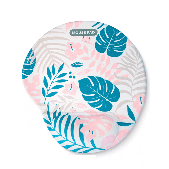 Mouse Pad Ergonomico Rosa Con Pintura de Hojas Azul/Blanco, Labg