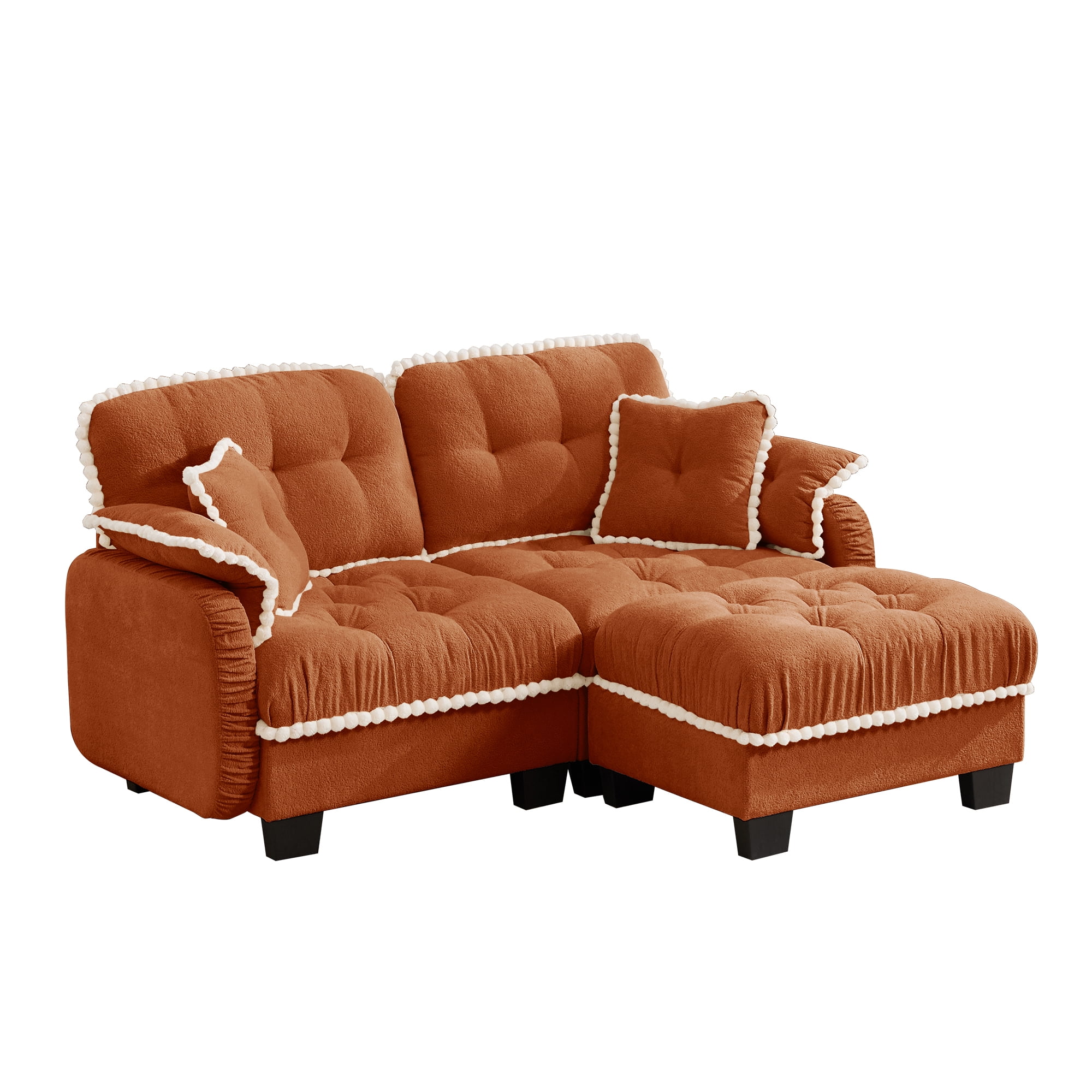 Aenkyo 70" Chenille Modular L-Shaped Sectional Sofa with Movable Ottoman, 23.8" Deep Seat, Orange