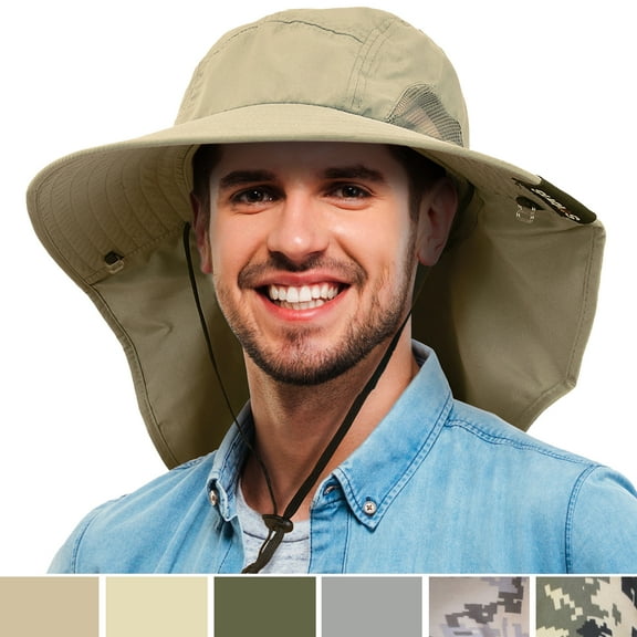 Solaris Polyester Unisex Wide Brim Sun Hat ,with Neck Strap , for Outdoor Hiking, Camping,Gardening,Fishing Safari Caps,Olive