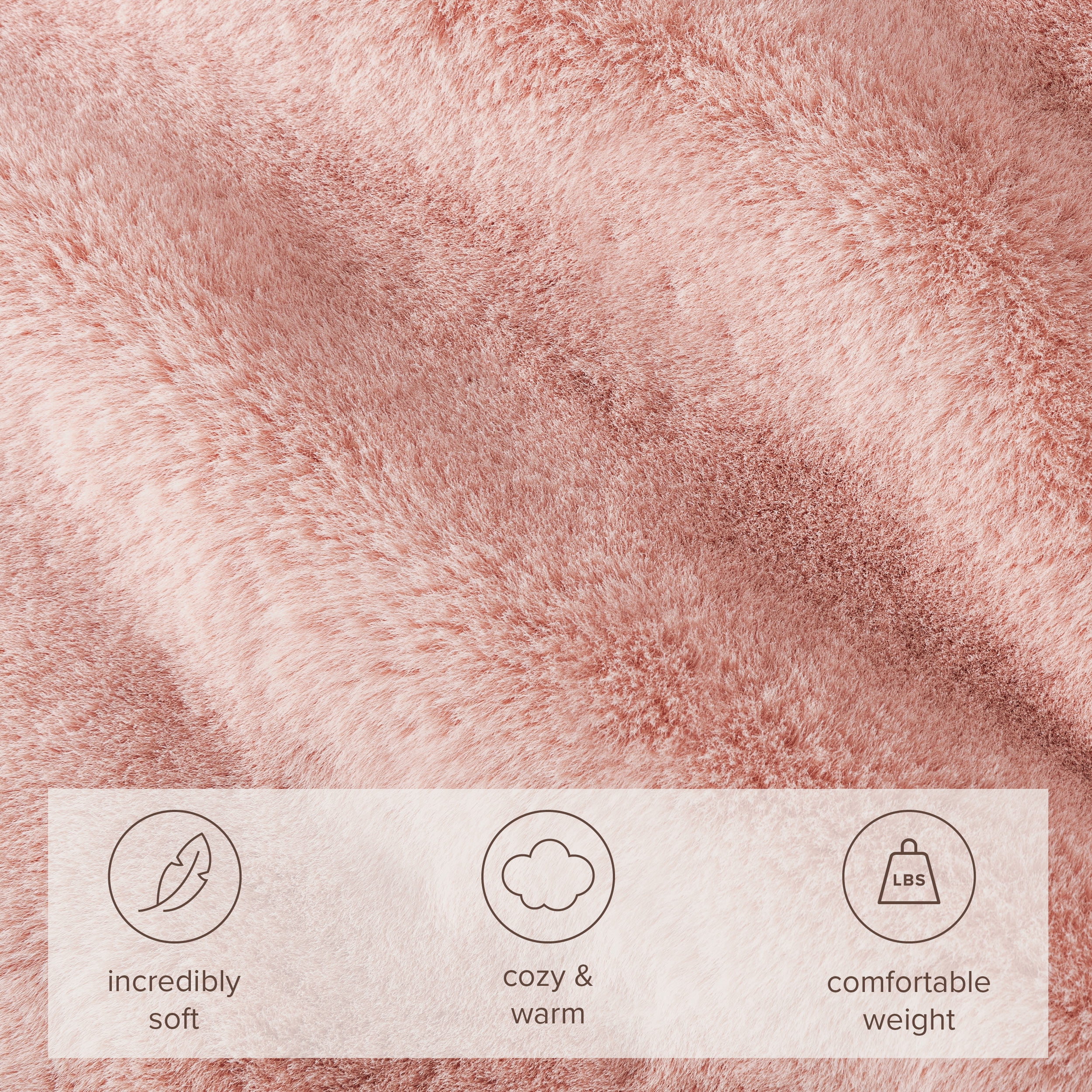 Bare Home Faux Fur Blanket - 60" x 80" - Ultra Soft Fleece - Oversized, Blush