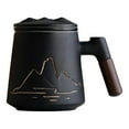 thumbnail image 1 of Taza de té de cerámica con asa para beber, ideal para jardín, hotel y bebidas. Negro, 1 of 9