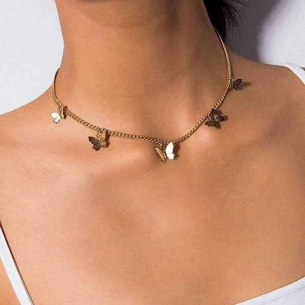 Collar para mujer, joyería para mujer, collar vintage de cadena grande dorada, joyería para mujer, collar de aleación