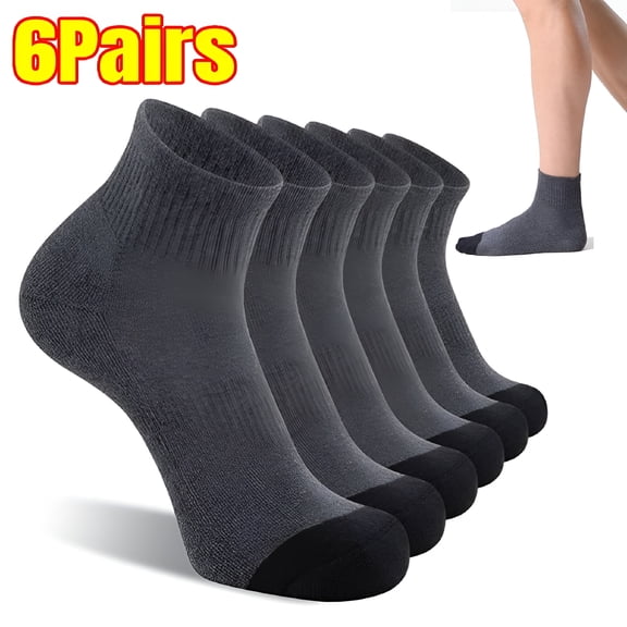 TELOLY 6 Pack Men's Ankle Socks with Cushion Athletic Running Socks Men's Ankle Athletic Socks (Dark Grey)