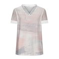 thumbnail image 4 of Hauts d'Été pour Femmes 2023 Mode Oversize Col en V Patchwork en Dentelle Manches Courtes Blouse Décontractée Chemises Col en V en Dentelle pour Femmes, 4 of 5