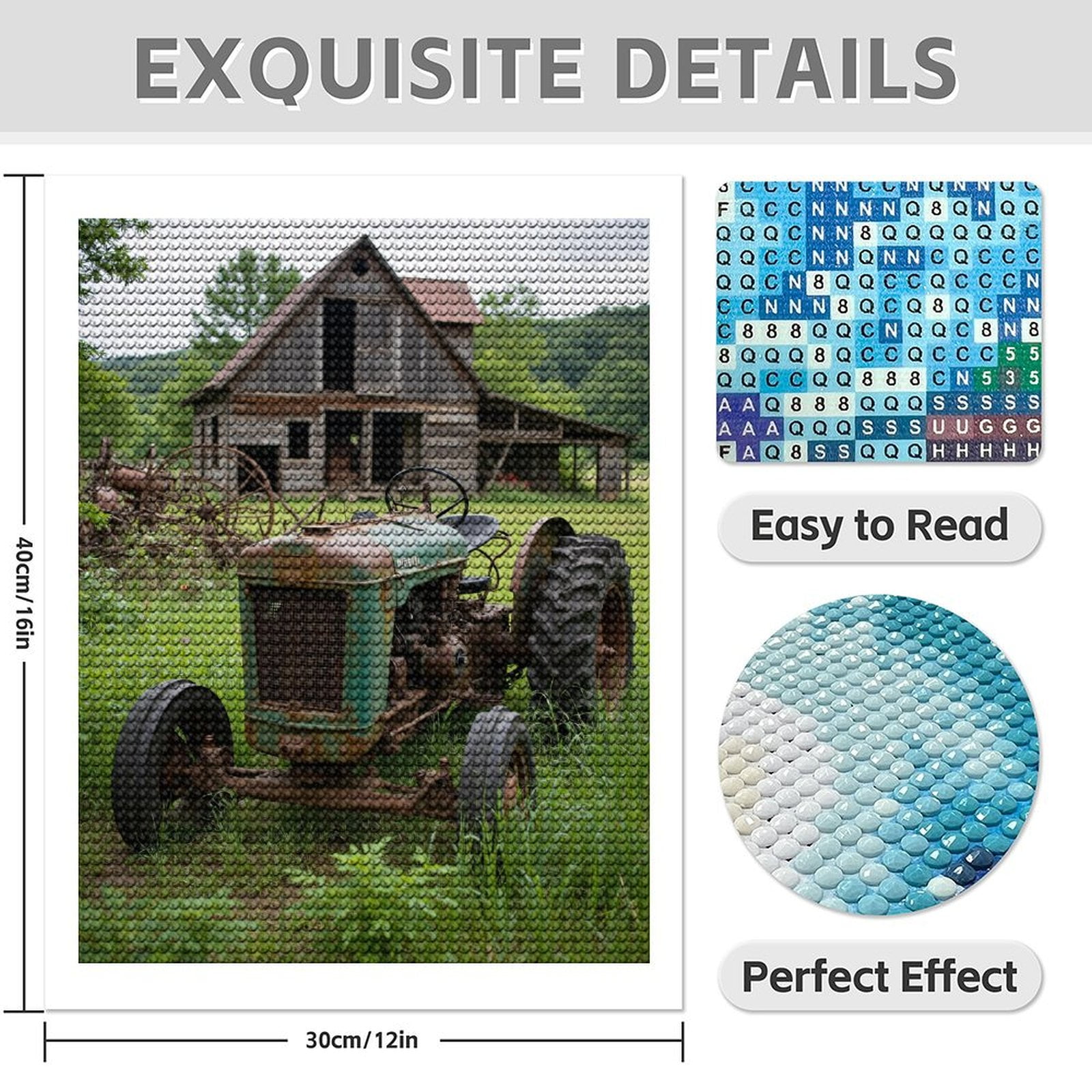 Diamond Art Kits for Adults - 5d Vintage Tractor Barn Scene Diamond Painting for Adults, Diamond Art for Adults Beginners, Diamond Painting Kits for Adults for Home Wall Decor
