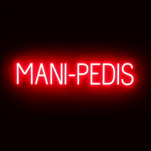 SpellBrite MANI-PEDIS LED Sign for Business. 33.4" x 6.3" Red MANI-PEDIS Sign Has Neon Sign Look With Energy Efficient LED Light Source. Visible from 500  Feet, 8 Animation Settings.