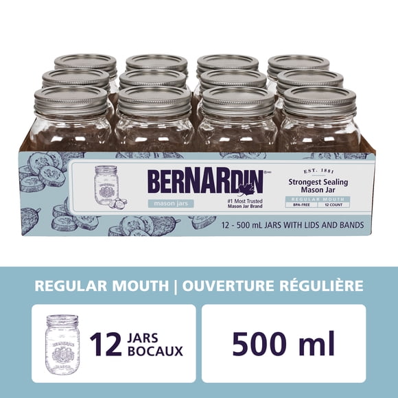 Bocaux en verre Bernardin à ouverture régulière, 500 ml, 12 unités