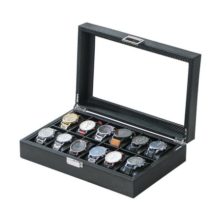 Coward Watch Case, Watch Organizer for Men, Carbon Fiber Watch Box, Watch Holder, Portable Watch Display Case with Glass Window