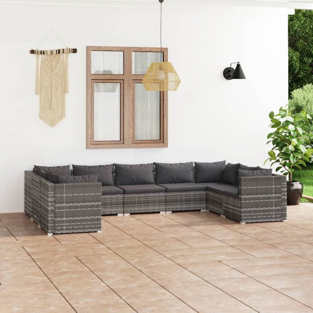 vidaXL Ensemble Lounge de Jardin 9 Pcs avec Coussins en Rotin Poly Gris
