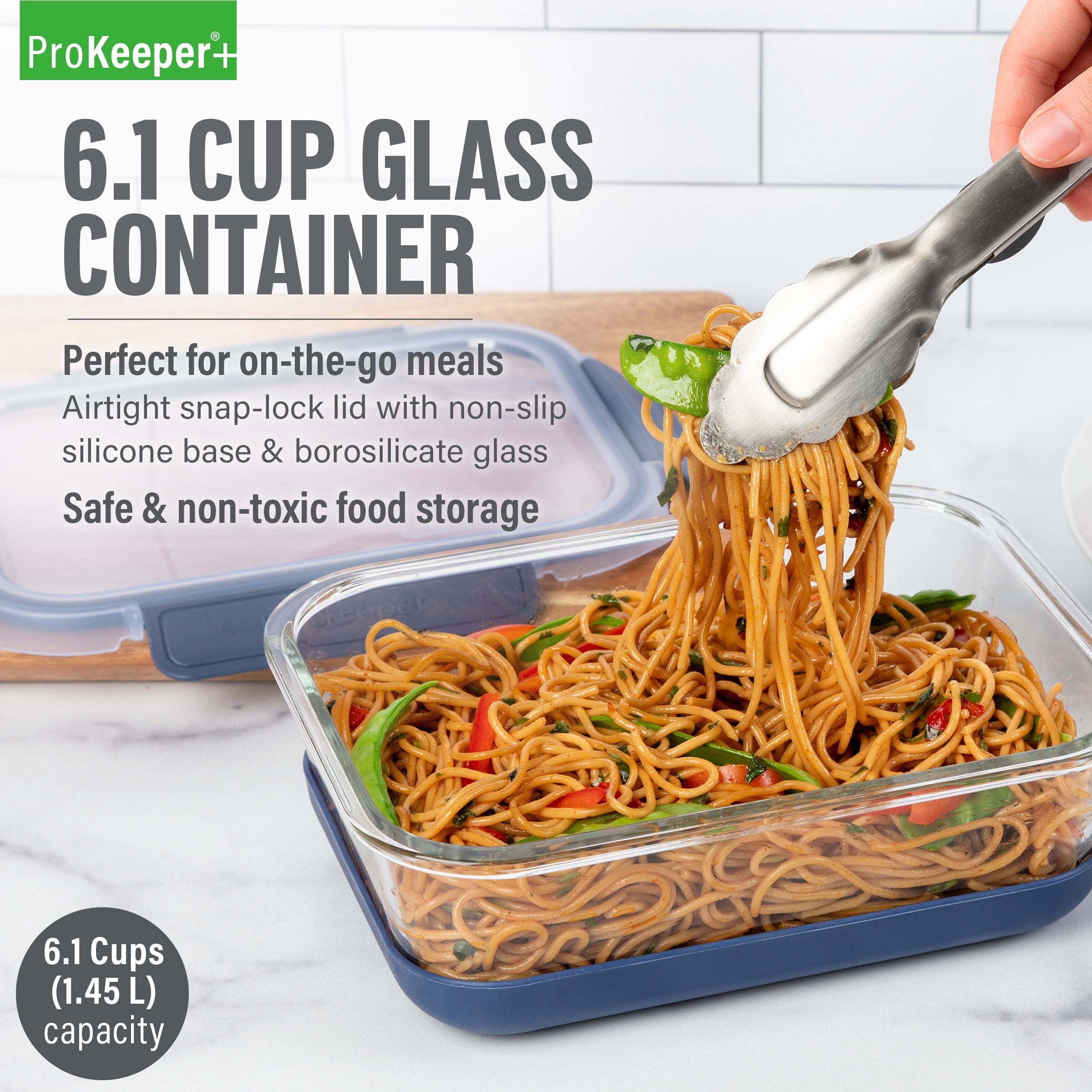 (6 pack) ProKeeper+ 6.1 Cup Glass Food Storage Container with Airtight Silicone Lid