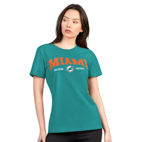 Women's G-III 4Her by Carl Banks Aqua Miami Dolphins Super-Slim Lightweight Winning Crew T-Shirt