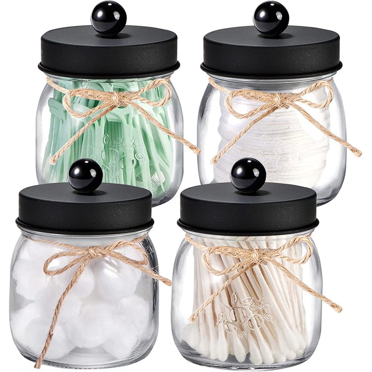 Farmhouse Rustic Decorative Mason Jars, Bathroom Vanity Storage Organizer  Canisters,Cute Glass Apothecary Jars with Stainless Steel Lid for Cotton