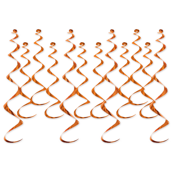 Beistle 72 Counts Orange Metallic Party Ceiling Whirls 25”