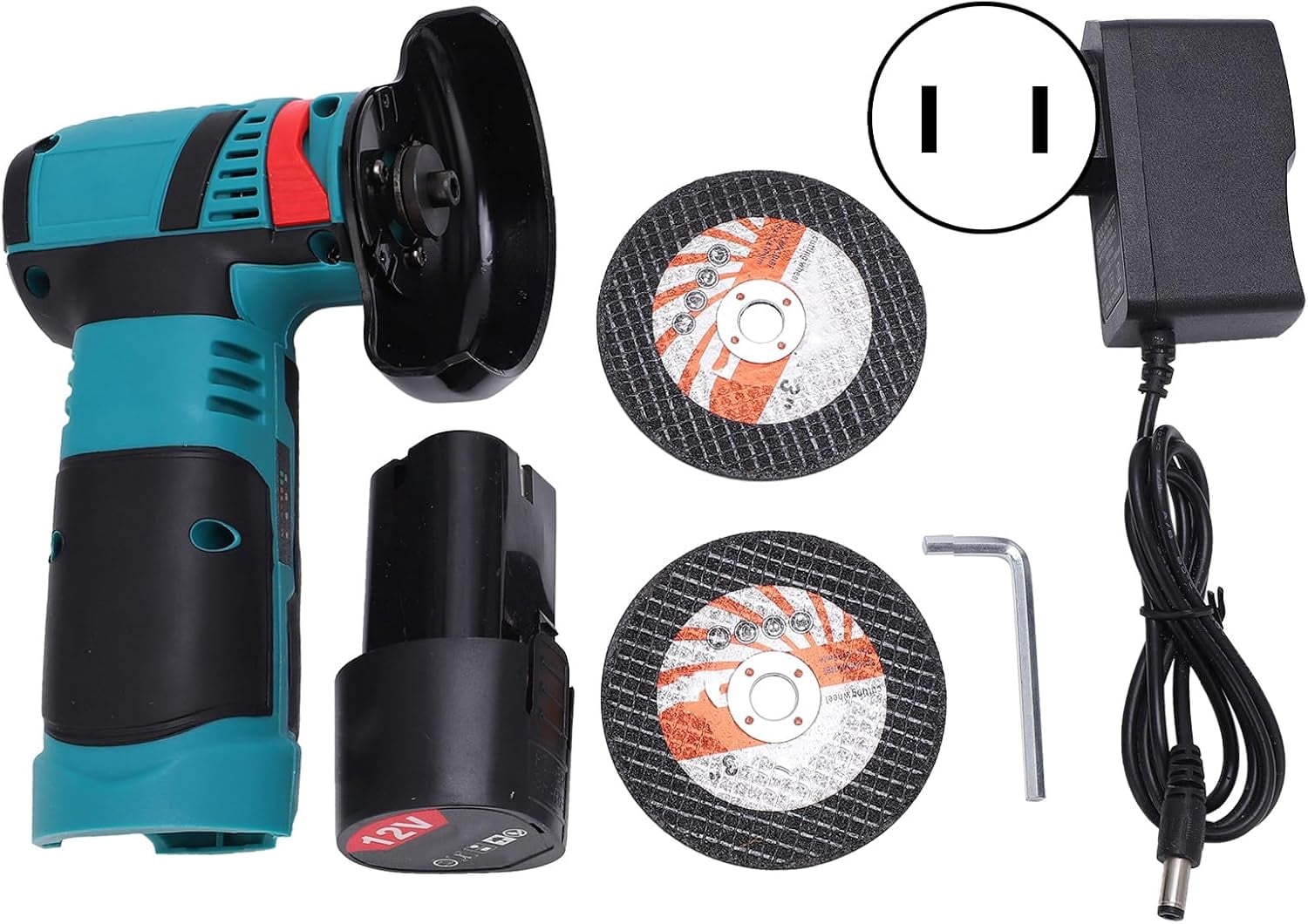 12V Brushless Angle Grinder Multifunctional Rechargeable Handheld Polisher Electric Cutting Grinding Tool US Plug AC 100-240V for Metal Wood DIY Projects (US Plug 1 Battery)