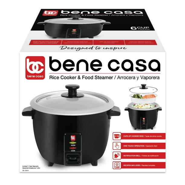 6 Cup Bene Casa Rice Cooker with glass lid, dishwasher safe rice cooker