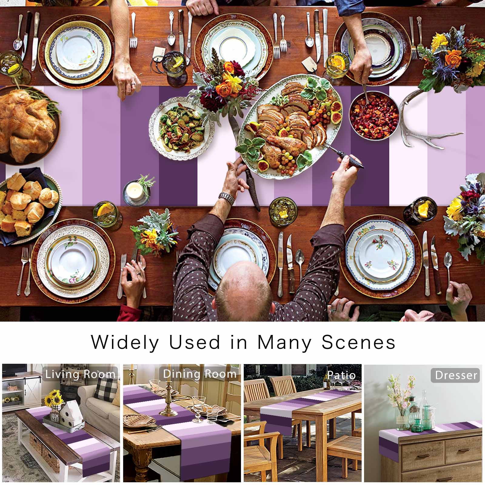 Table Runner Ombre Purple Stripes Table Decoration for Kitchen Dinning Gradient Color Table Decoration for Indoor Outdoor Party Wedding Decor 13x90inch