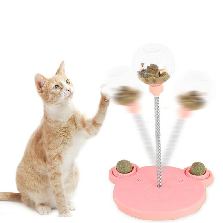 2-in-1 Cat Treat Puzzle Toys Slow Feeder with Feather&Balls Auto