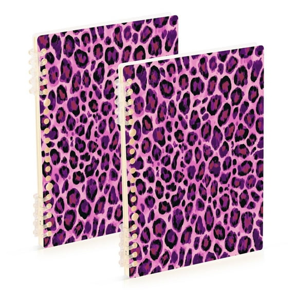 WOBOGO Purple Leopard Print Notebook College Horizontal Grid Paper Ink Spill Resistant Water Resistant Cover 8.3x5.7x0.4in