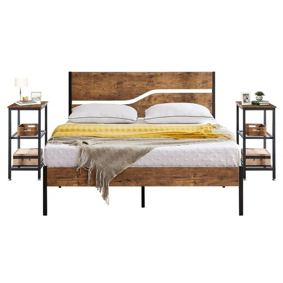 VECELO 3-Piece Bedroom Set with Full Bed and Nightstand