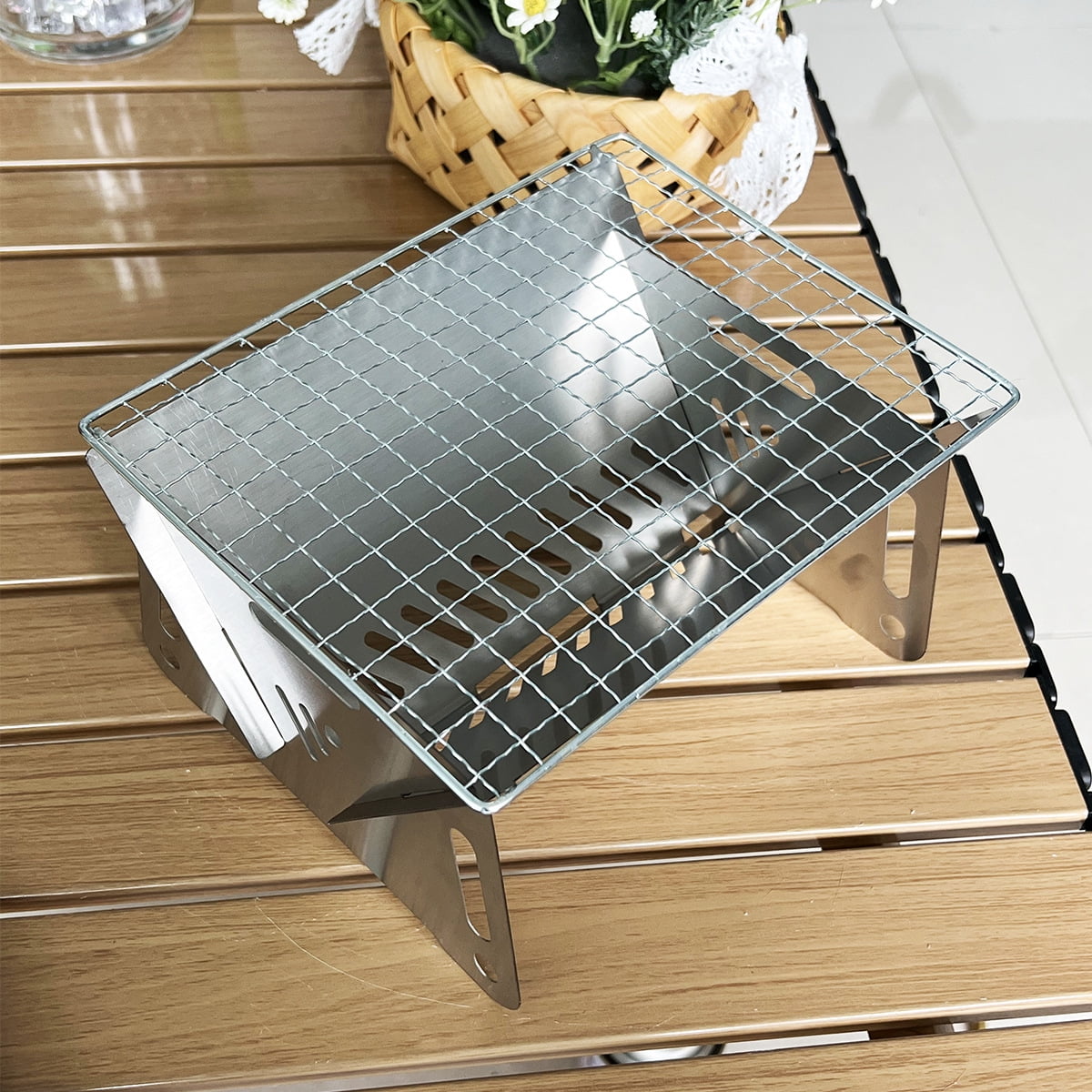 Mini Portable Charcoal Grills, Small Stainless Steel Camping BBQ Grill Detachable Design Fire Pit Grill with Carry Bag for Outdoor Cooking, Bonfire, Patio, Backyard