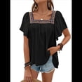 thumbnail image 1 of Camisas Mexicanas para Mujer, Estilo Bohemio, Bordadas, de Corta con Mariposa y Cuello Cuadrado, Blusas Holgadas. Negro L, 1 of 10