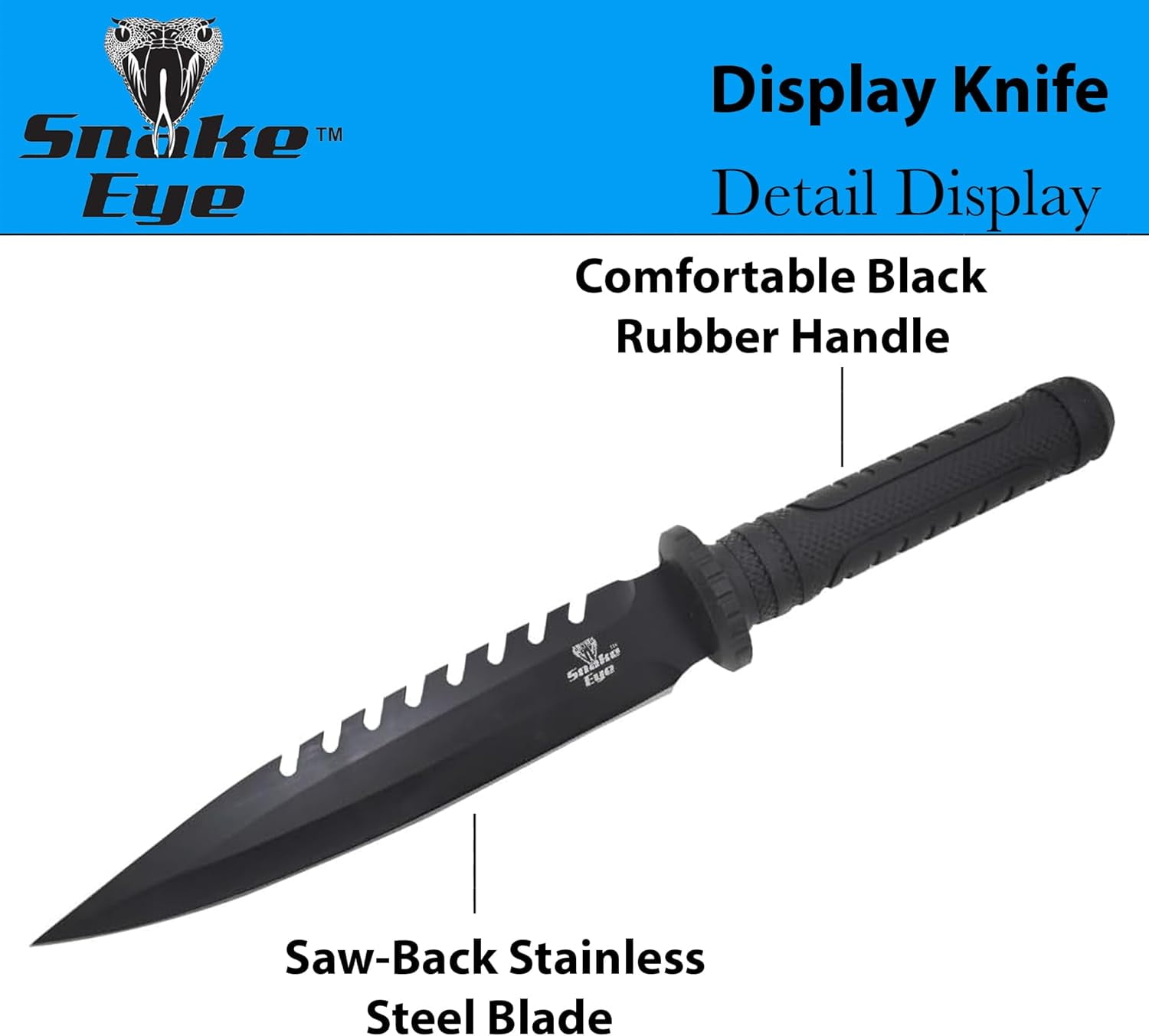 Snake Eye Tactical 15" Fixed Blade Hunting Knife - 9" Sawback Stainless Steel Blade w/ Nylon Sheath