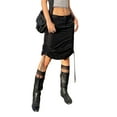 thumbnail image 1 of VISgogo Falda de carga de moda para mujer, falda midi informal Harajuku con cordón lateral de cintura baja de color sólido VISgogo moda, 1 of 5