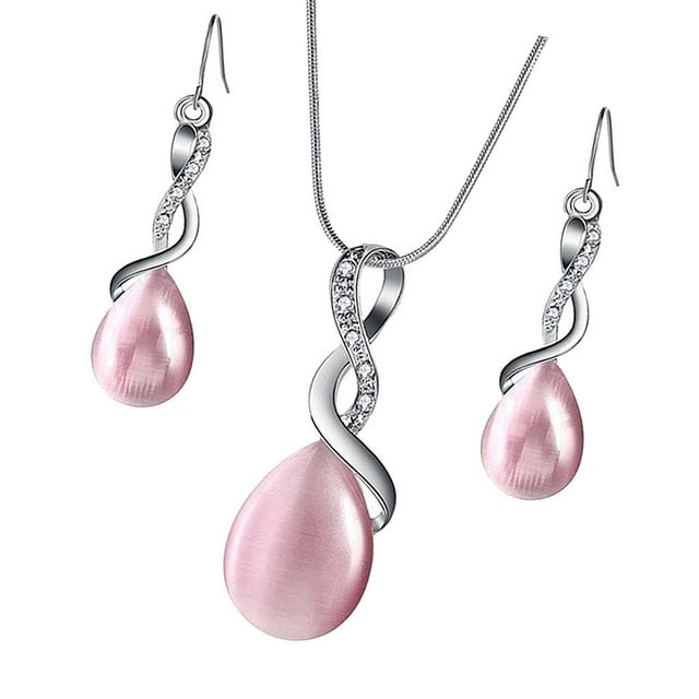 Juego de Cadena de aleación Hipoalergénico Piedra de ópalo transparente rosa gris Sunnimix Pendientes de collar