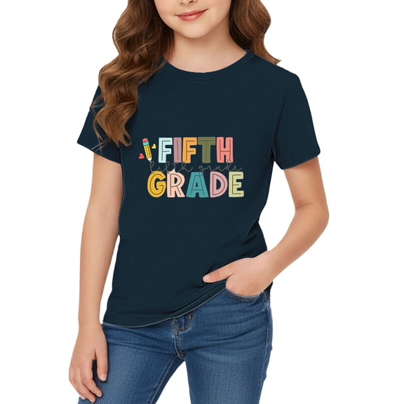 CPNG Children's Girls and Boys Fifth Grade T Shirt Letter Print Loose Fit Tees Summer Casual Short Sleeve Round Neck T-Shirt