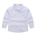 thumbnail image 2 of Lullu Boys Long Sleeve Button Down Shirt Solid Basic Pocket Shirts Unisex Tops, White, 2 of 6
