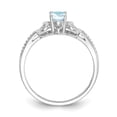 thumbnail image 2 of 10K White Gold Ring Band with Stones (03) March Aquamarine Oval Blue Diamond Round, Size 6, 2 of 5