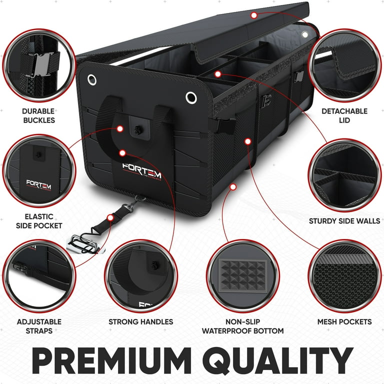 Fortem Collapsible Car Trunk Organizer Non Slip Waterproof Black 3 Compartments Walmart