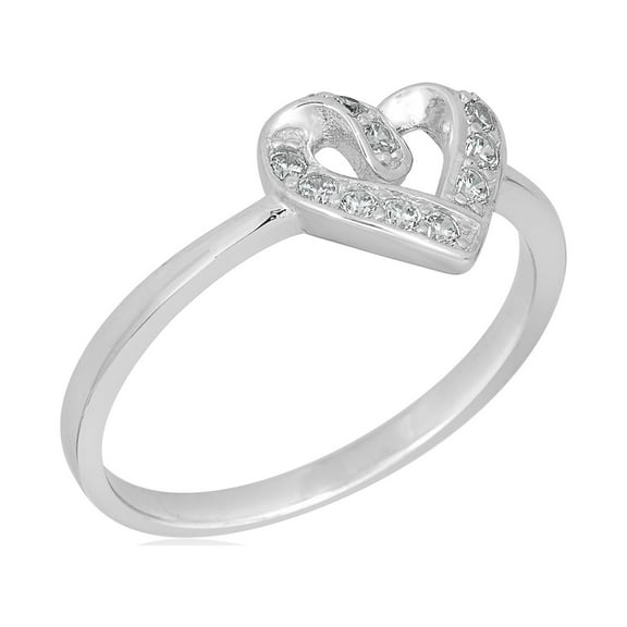 AVORA 925 Sterling Silver Simulated Diamond CZ Open Heart Fashion Ring  - Size 6.5