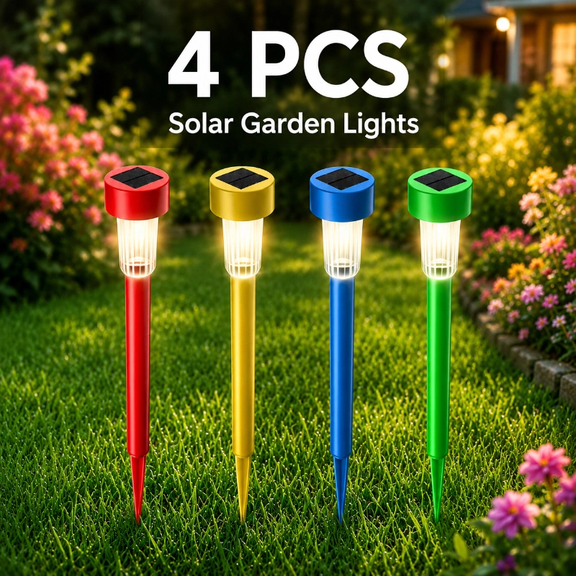 Solar Yard Decor Ground Lights Pathway IP55 Water Resistant Auto Light Detect 4-Pack 900mAh