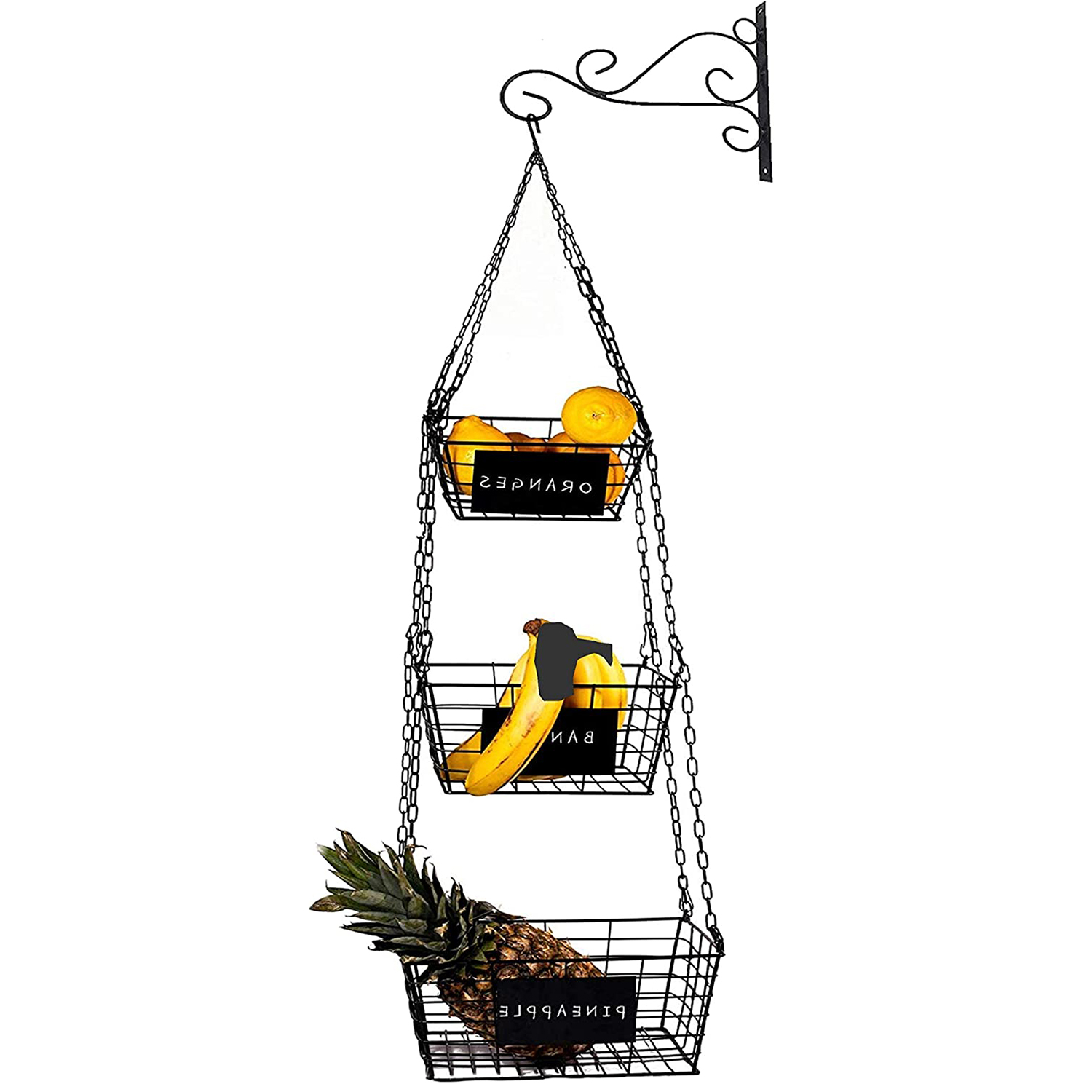 Hanging Basket for Kitchen 3 Tier Hanging Fruit Basket Square Wire