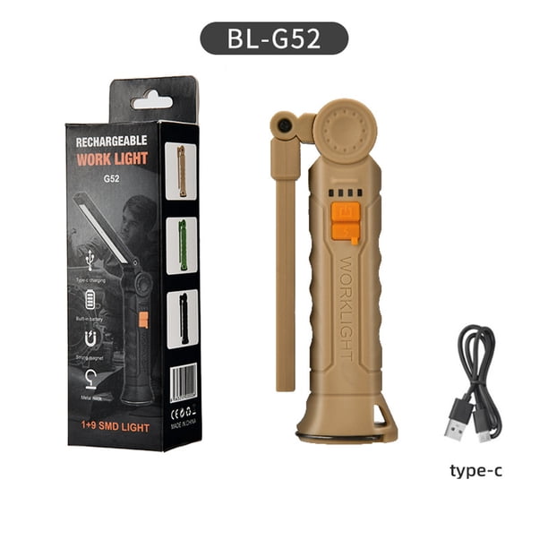 Xiying - Luz de Trabajo Led Recargable Por Usb, Impermeable, 1200 Mah, Cob, para Camping, con Imán y Gancho, Rotación de 360°, 4 Modos de Iluminación, Portátil para Reparaciones de Automóviles y Acti