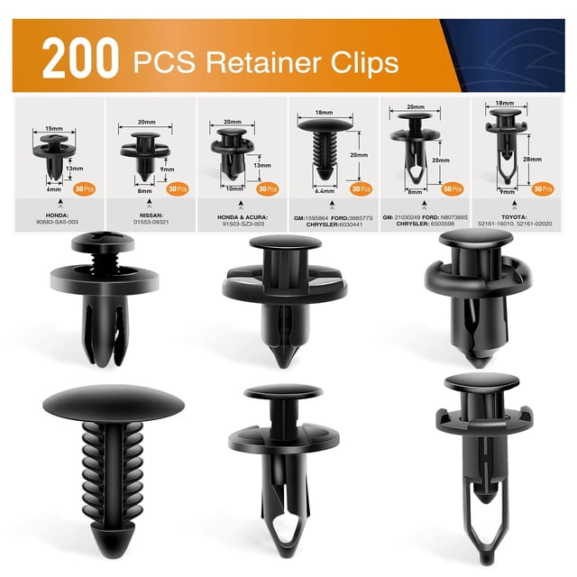 Clips universales de plástico para guardabarros, 200 piezas, Clips de remache de sujeción de parachoques a presión con Clips de retención de carrocería de 6 tamaños, parachoques