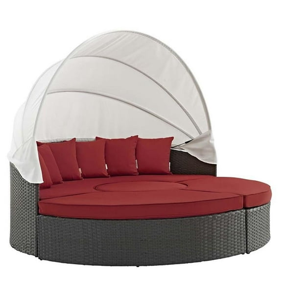 Afuera Living Aluminum Rattan Fabric Patio Daybed in Canvas/Red