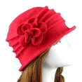 thumbnail image 2 of Opvise Flower Decor Wide Brim Round Dome Woolen Hat Middle Aged Ladies Elegant Bucket Hat for Winter Red, 2 of 8