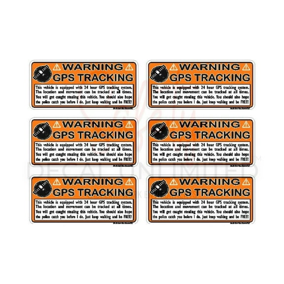 6pk GPS Satellite Tracking Orange Black White Rectangle Peel & Stick Window Label Sticker Decal Made in America 2.65 x 1.25