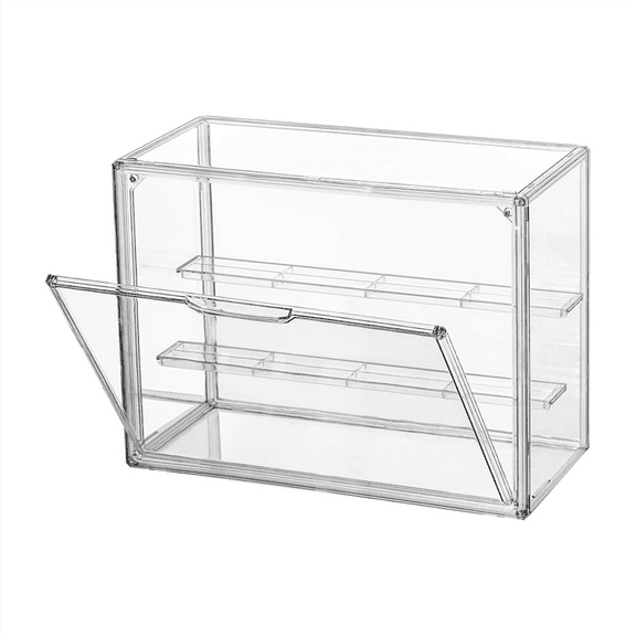 Clear Acrylic Display Case 3 Tier Shelf, Stackable Protection Showcase with Magnetic Door for