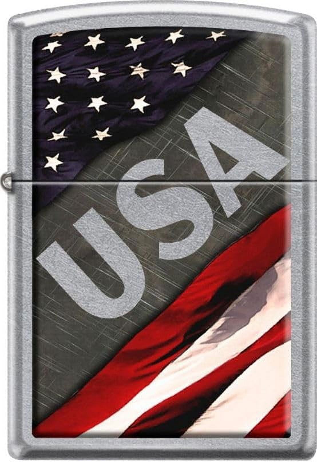 Zippo Lighter: American Flag and Metal - Satin Chrome