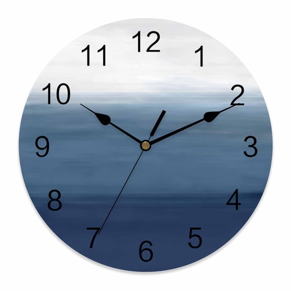 Wall Clock Navy Blue Clocks PVC Silent Non-Ticking Battery Operated Decorative Gradient Pure Color Round Clock for Home Living Room Kitchen Bedroom Office School Wall Decor 10 Inch