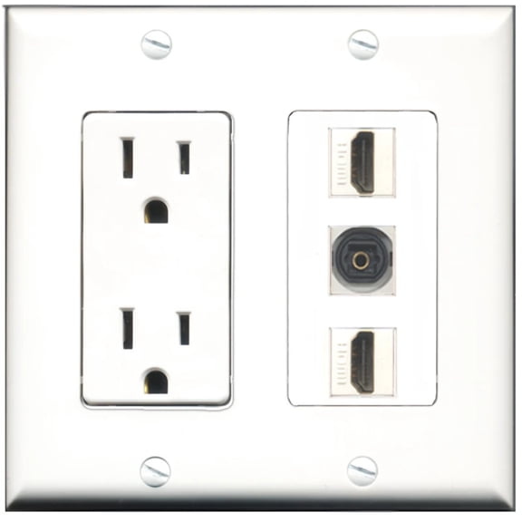 Ultra Spec Cables 15 Amp Power Outlet 2 Port HDMI 1 Port Toslink Wall Plate