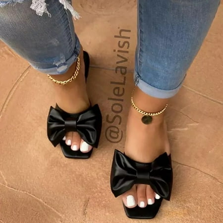 

HOLXI 2024 Sandals Slides for Women Womens Mules Slip On Shoes with Bow - Sandals Slides for Women Womens Mules Slip On Shoes with Bow