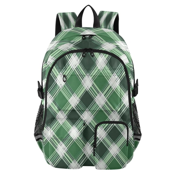 30L Backpack Durable Computer Bag for College & Travel Lightweight Daypack Fits 15.6" Laptop Green Plaid