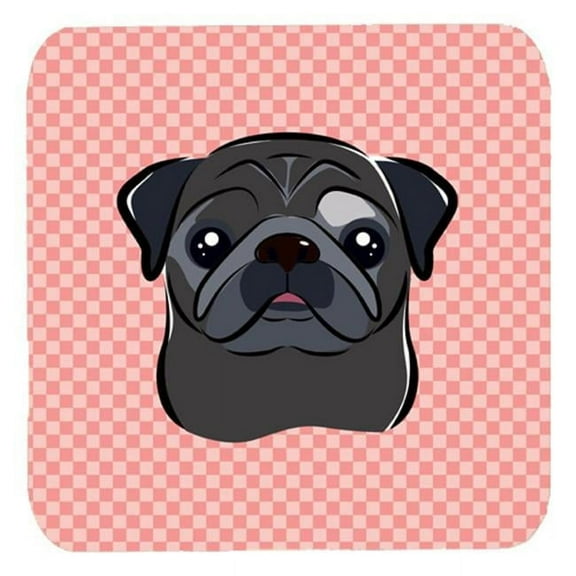 3.5 x 3.5 In. Checkerboard Pink Black Pug Foam Coasters, Set Of 4