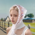 thumbnail image 2 of Unique Bargains 1 Pc French Lace Triangle Bandana Butterfly Flower Turban Crochet Hair Scarf for Women Beige Pink, 2 of 5