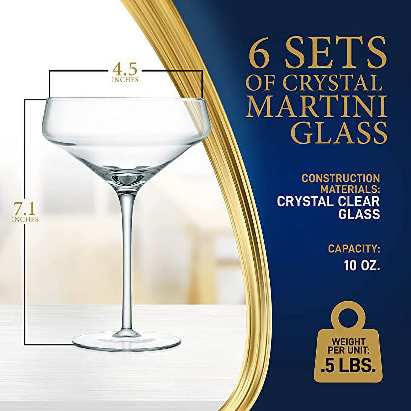 NutriChef 10 Ounces Capacity 6 Sets of Crystal Martini Glass, Ultra Clear, Elegant Wine Glass
